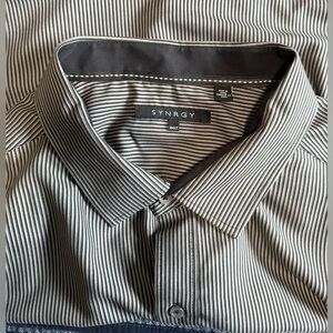 Synrgy Men's Striped (Black-Gray) Short Sleeve ButtonUp (3XLT)